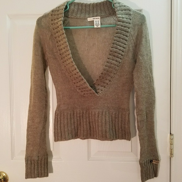 Dkny Sweaters - DKNY Moss/beige Low V neck sweater